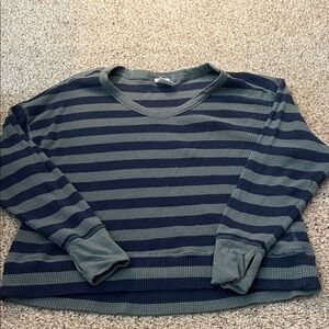 Aerie Blue and Gray Striped Waffle Knit Top